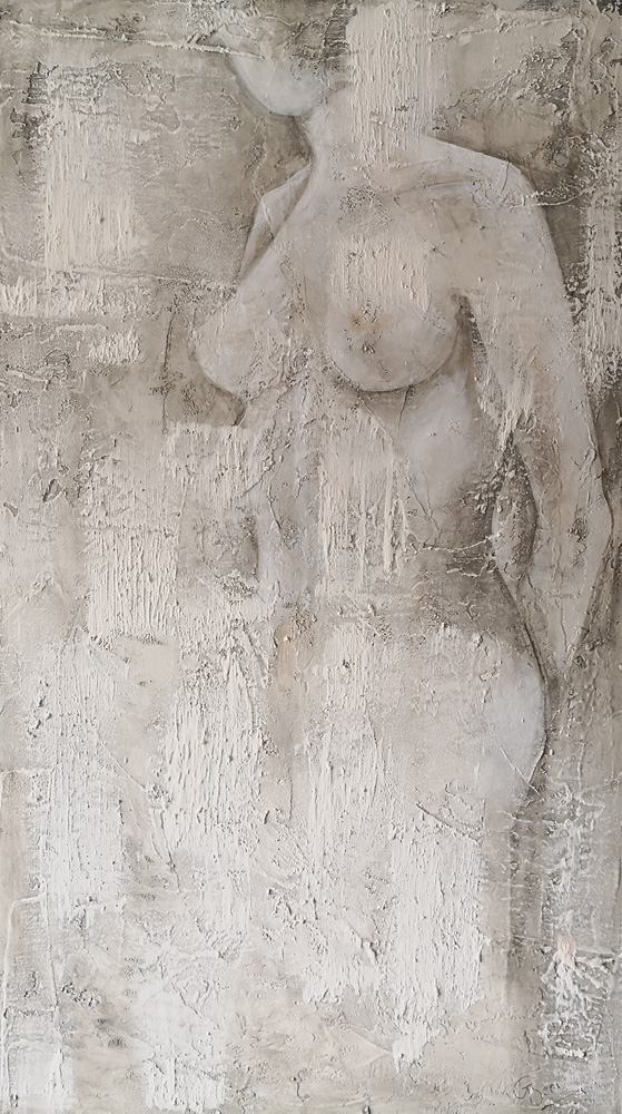 SchattenAkt,  80 x 140   Graumalerei, auf Putz, marmormehl, Pigmente  € 1.100,00
Fresco al Secco